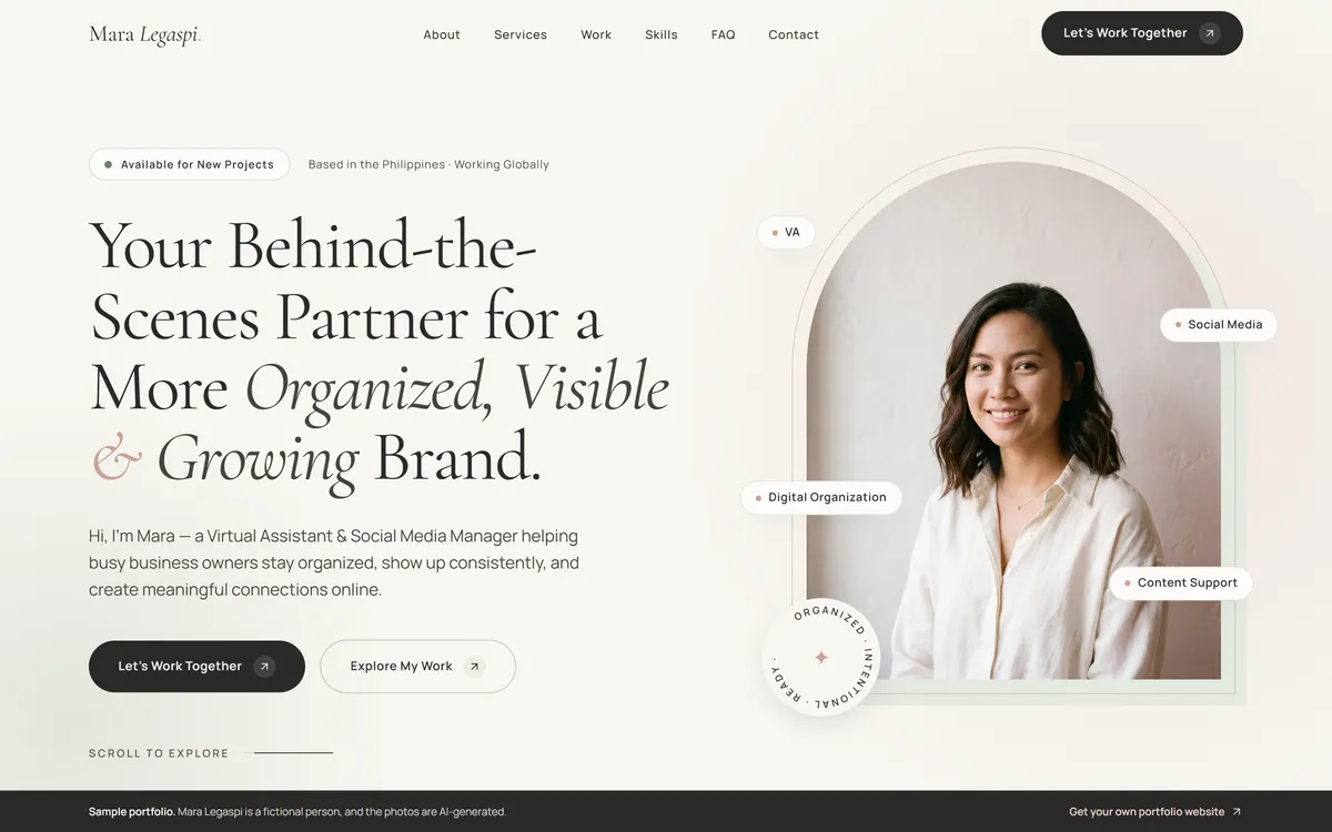 Sample portfolio of a virtual assistant, blush palette